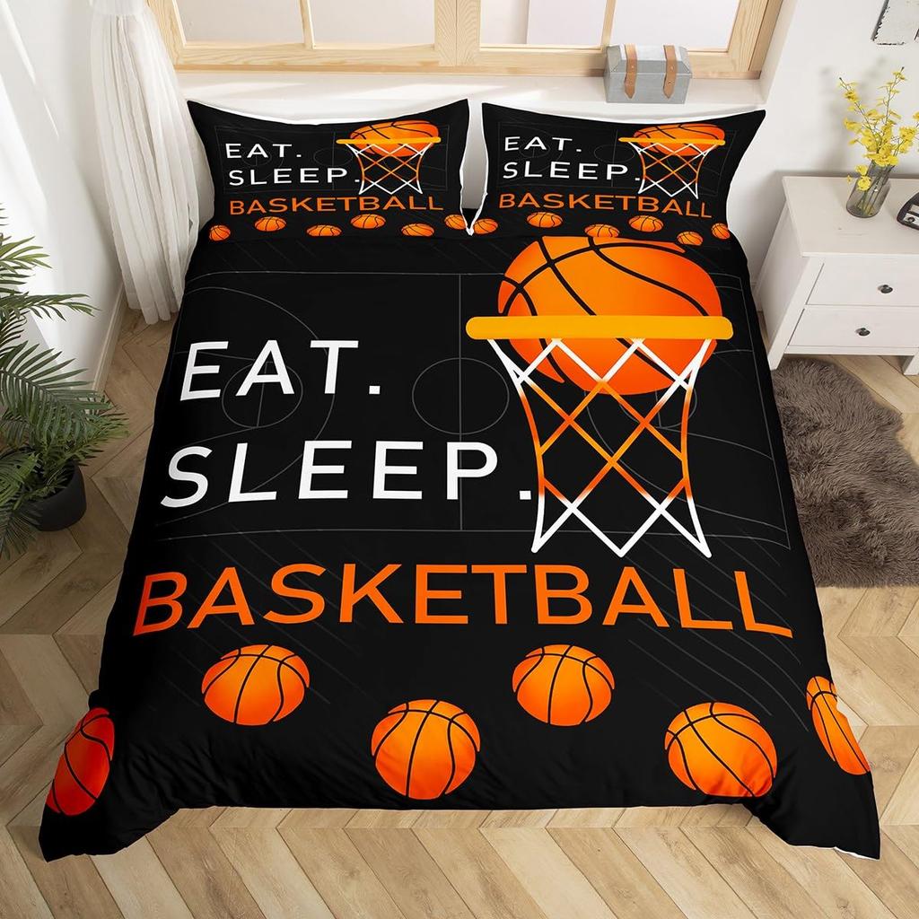 Basketball Duvet Cover Twin Queen For Boys Teens Bedroom Sports Games Bedding Set Rustic Farmhouse Wooden Board Comforter Cover