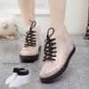 Jelly Transparent Non-Slip Waterproof Rain Boots for Women, Short Tube with Velvet Cotton, Fashionable Rubber Over Shoes for Summer.
