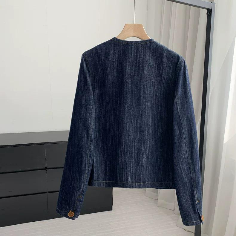 Retro Denim Jacket: Spring 2026 Arrival - Original Color, Round Neck, Patch Pocket, Set-in Shoulder, Mall Style.