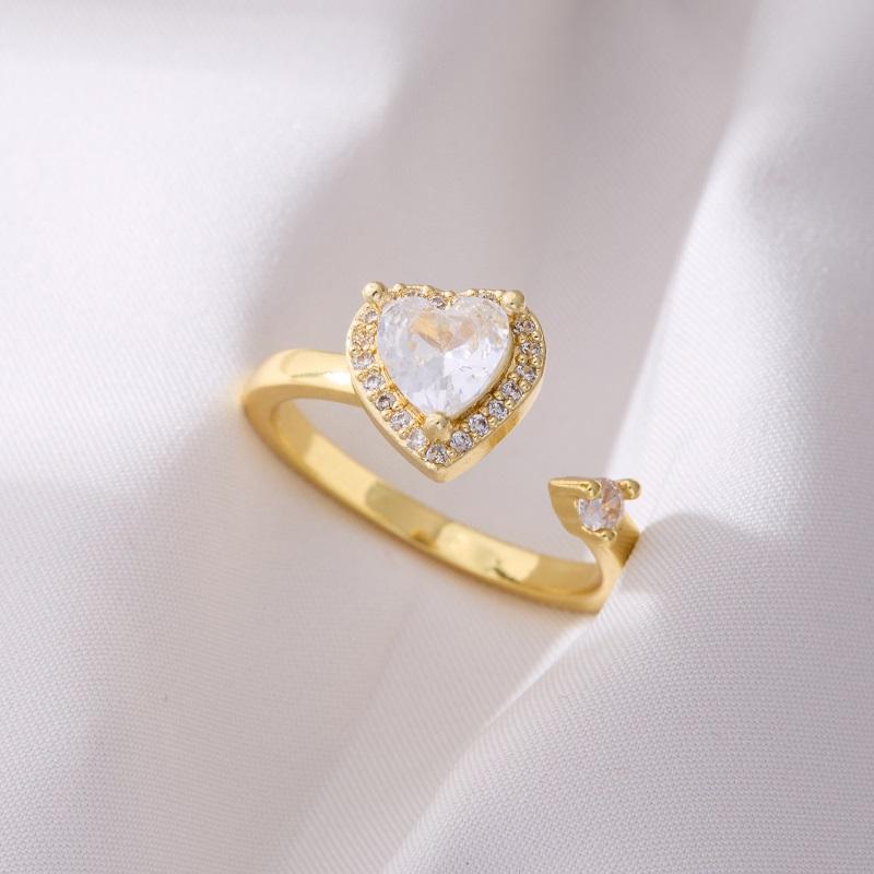 Luxury Cubic Zirconia Heart Shaped Opening Adjustable Rings for Women Personality Love Charms Ring Wedding Jewelry Accessories .