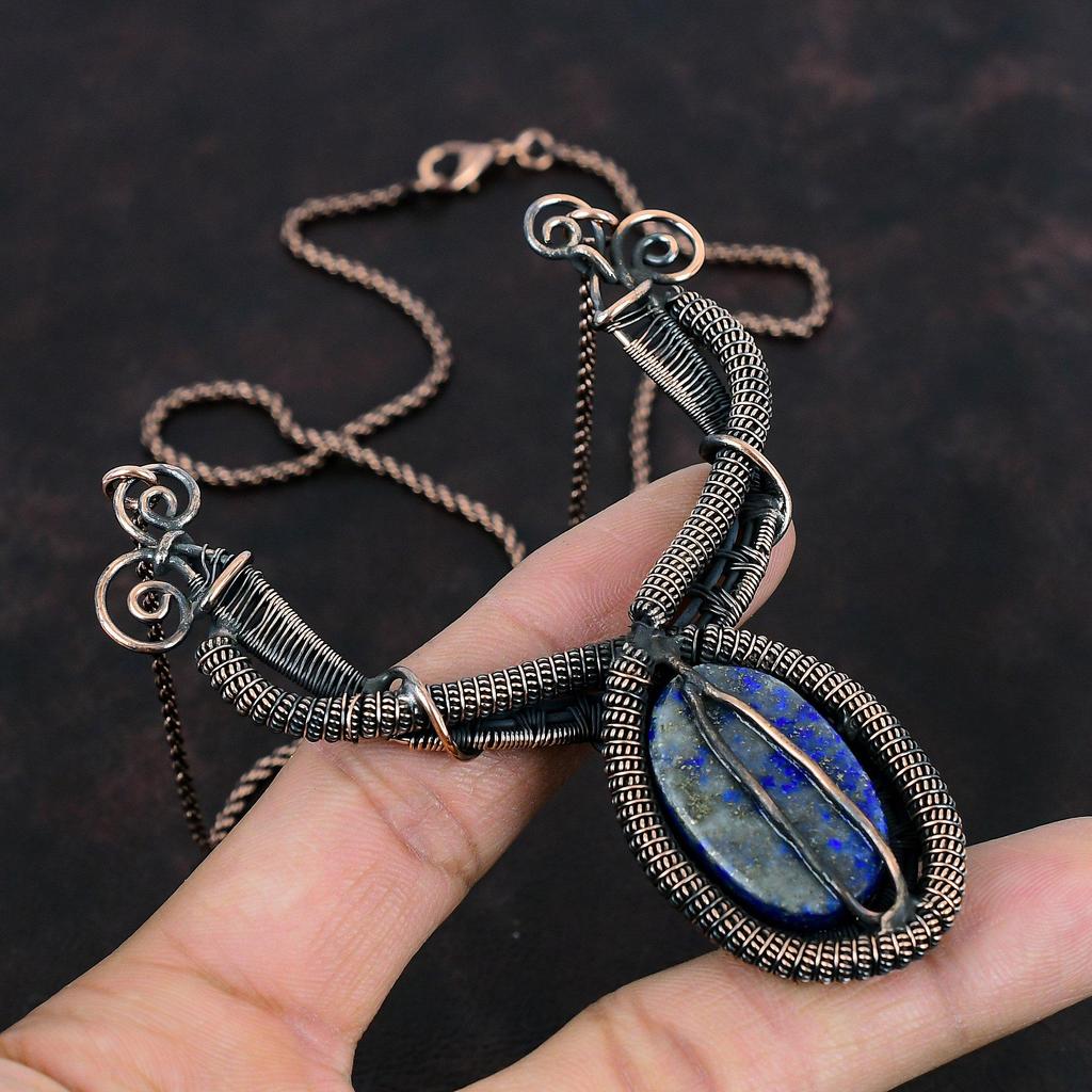 Collier Lapis Lazuli Collier Enveloppé de Fil de Cuivre Bijoux en Pierre Précieuse Collier de Créateur Bijoux Enveloppés de Fil de Cuivre Collier Fait Main Pour Cadeau
