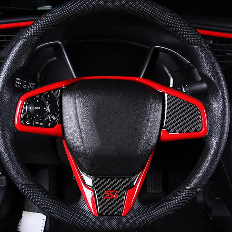 Red Car Interior Steering Wheel Cover Trim For Honda Civic 2016-2020 10Th Replacement Parts Accessories