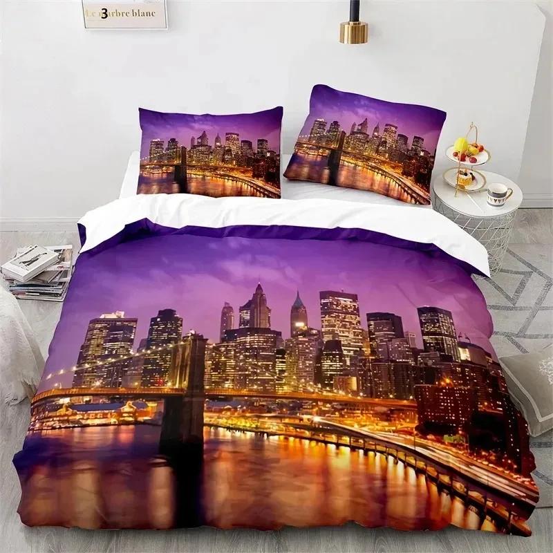 Statue of Liberty Duvet Cover King Size Microfiber World Famous Building Bedding Set New York Landmark Cityscape Comforter Cover