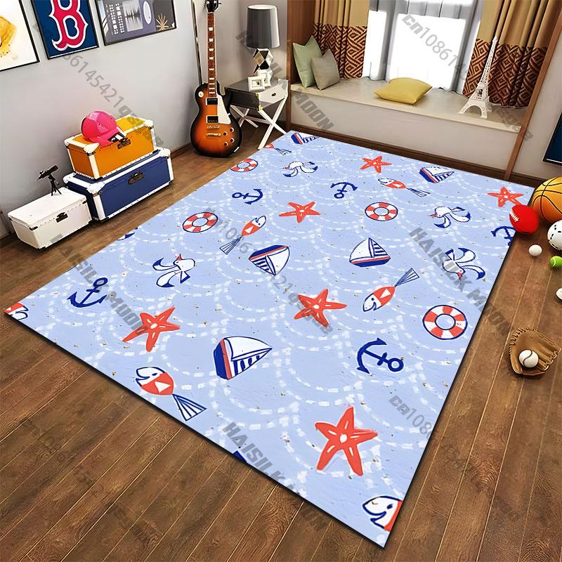 Anchor Lifebuoy Stripescarpet Yoga Living Room Room Decor Children's Crawling Mat Doormat Area Rug Games Floor Mat