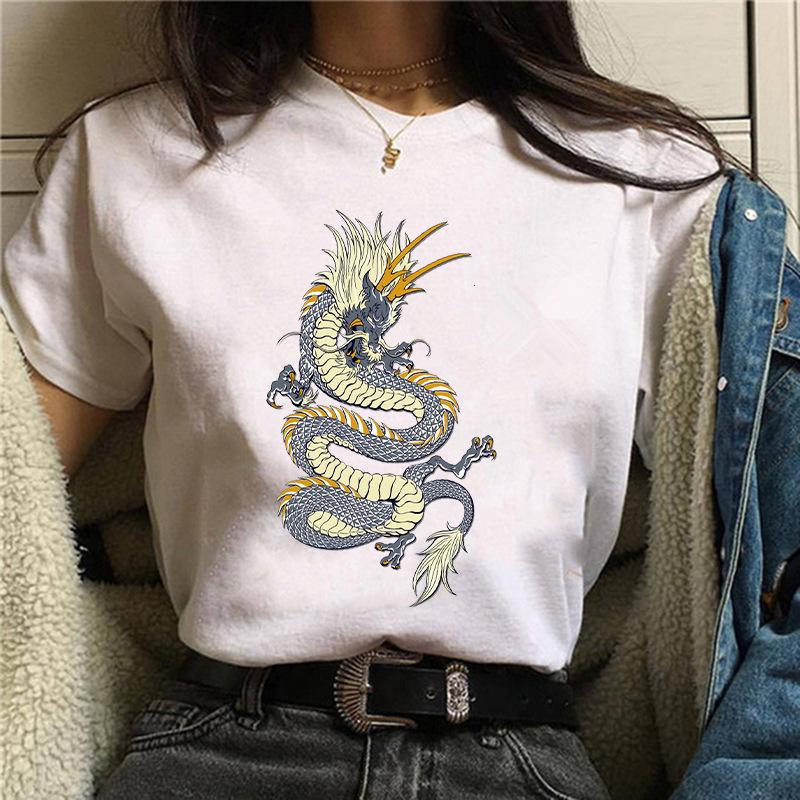 Harajuku Chinese Dragon Print Popular Fashion Trend Largesized Thin Unisexs and Womens Same Shortsleeved Tshirt Graphic