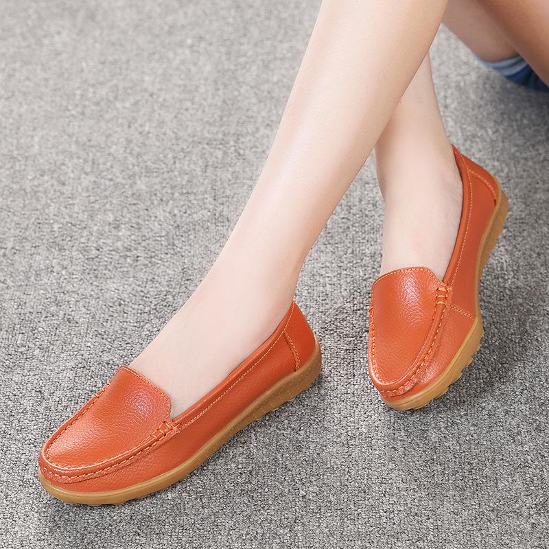 Leather shoes soft-soled women's shoes women's casual flats beef tendon sole one-pedal single shoes
