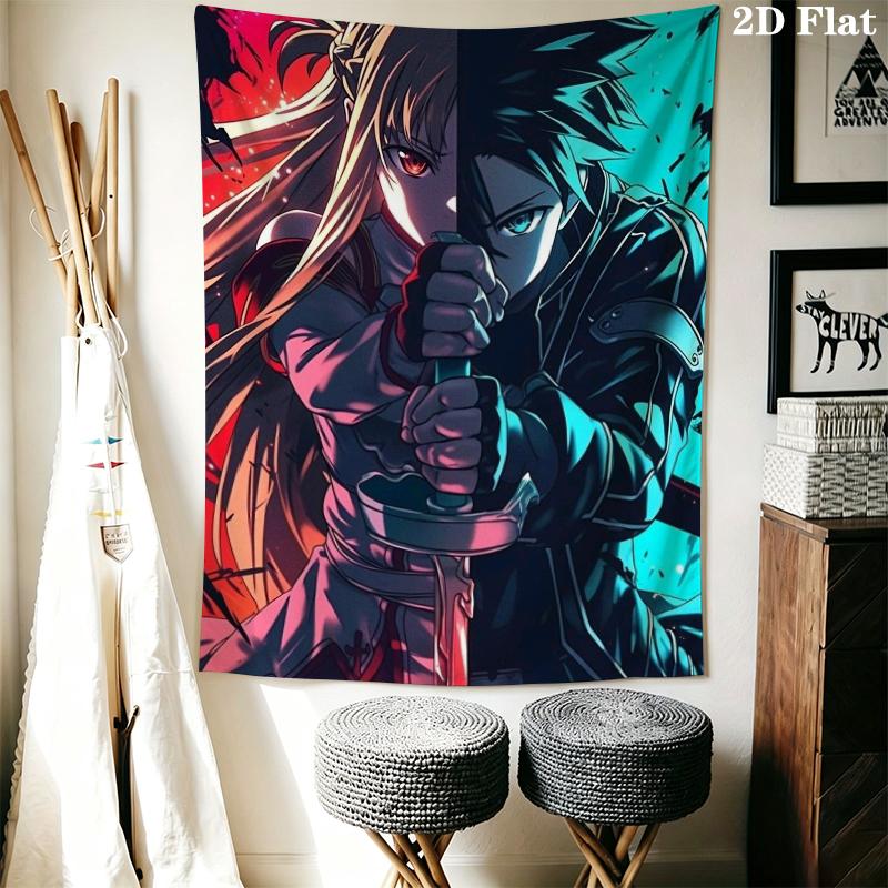 Sword Art Online Wall Tapestry Aesthetic Wall Hanging Printed Fabric Blanket Decorative Tapestries for Bedroom Living Room Home Decor