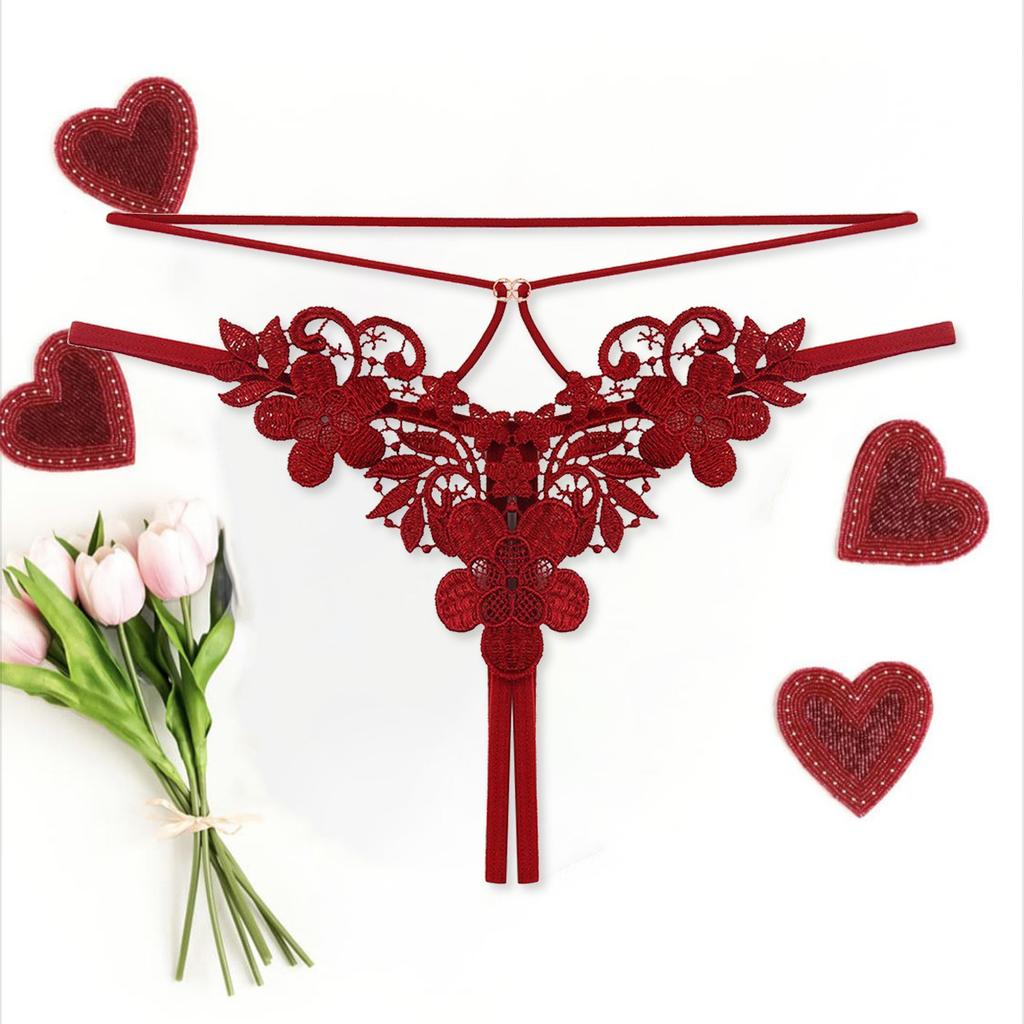 Hipster Women Embroidered Crotchless G-String Double Straps Hollow Out See-Through Sexy Lingerie Women Temptation Underpants