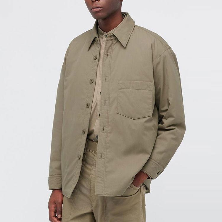 Uniqlo Solid Color Lapel Single-Breasted Shirt Jacket Men Jackets Khaki 442178-33