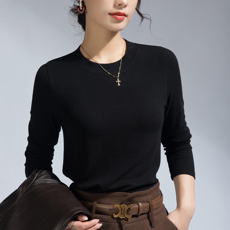 White Long-sleeved Women's Summer New Commuter Inner Shoulder Crew Neck Bottoming Shirt Xinjiang Cotton Top