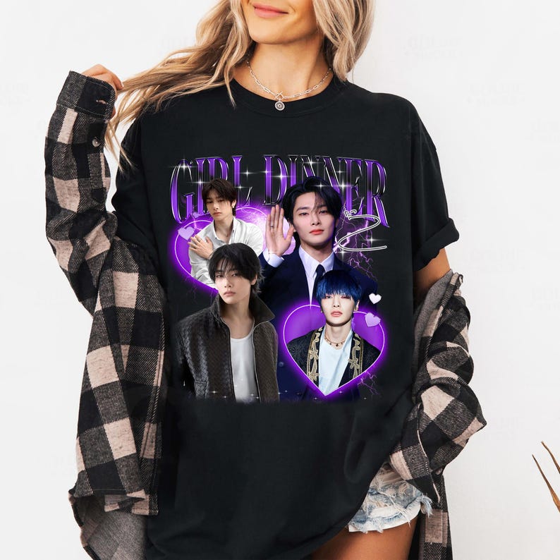 Tricou Girl Dinner I.N Stray Kids, Tricou Omagiu Vintage pentru Fani Bărbați Femei Hip Hop Streetwear Tricou Supradimensionat Mânecă Scurtă Îmbrăcăminte Casual