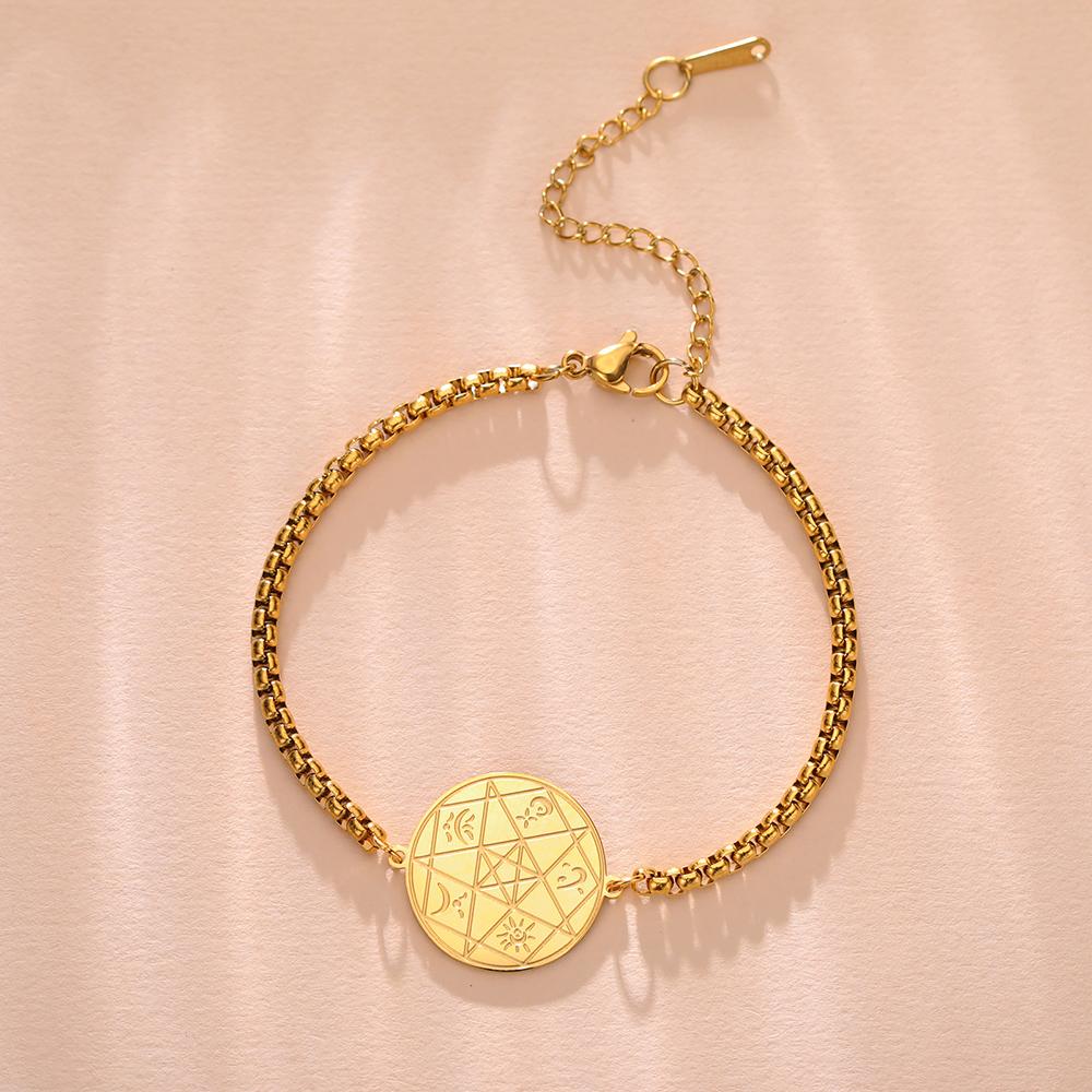 Dawapara Pentagram Pentagon Bracelet Wiccan Classical Elements Symbols Protection Amulet Stainless Steel Couple Jewelry