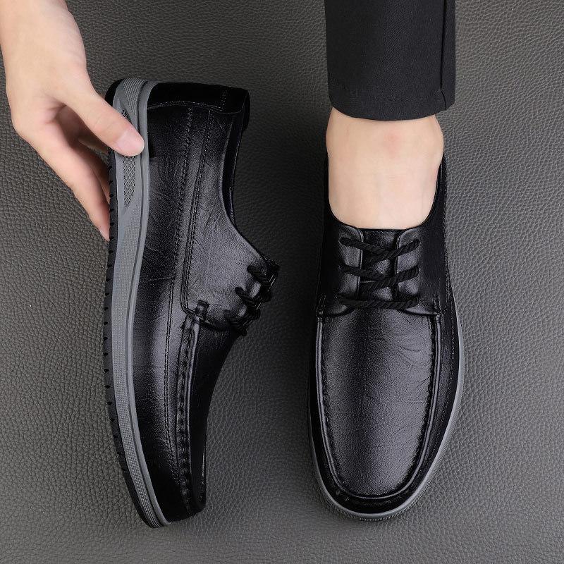 Men's Casual Leather Slip-On Shoes, First Layer Cowhide, Large Size, Youth Style, Summer Edition.