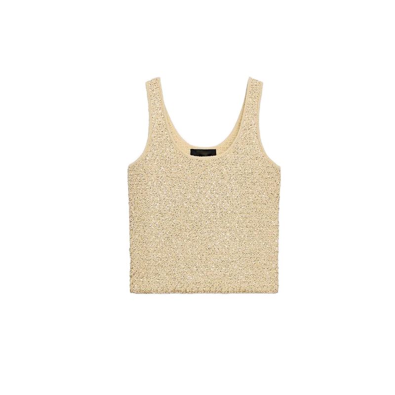 Round Neck Short Sleeve Sequin Knitting Outwear 9598192 Sequin Round Neck Wide Shoulder Strap Knitting Tops 9598194