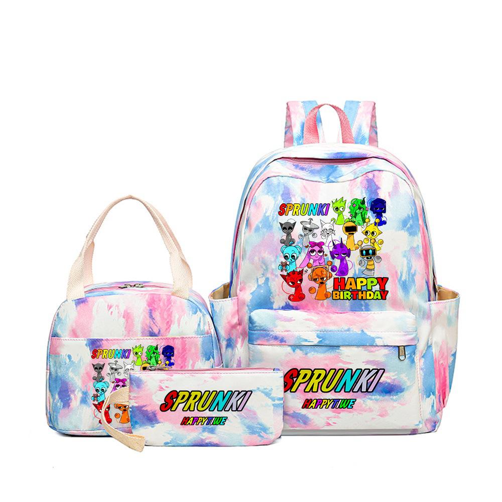 Rhythm box teen schoolbag sprunki cartoon print backpack pencil bag three-piece children's schoolbag 4