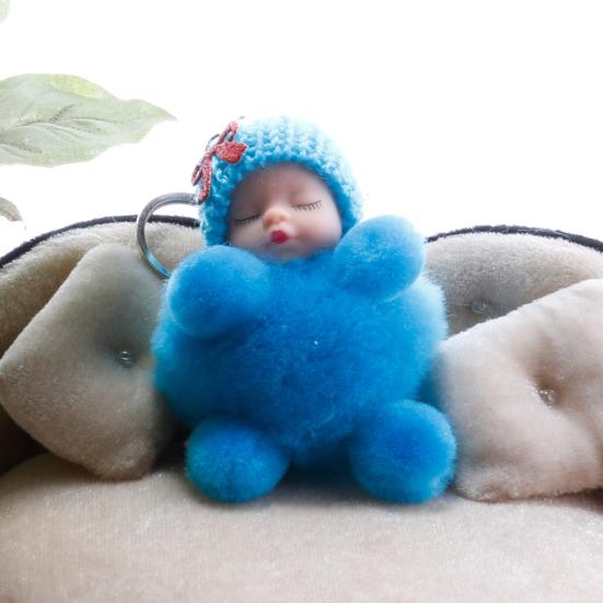 Neueste schlafende Baby-Bowknot-flaumiger Bommel-Plüsch-Puppen-hängender Anhänger-Schlüsselanhänger