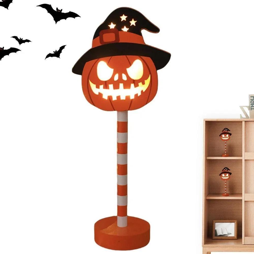 Halloween LED Pumpkin Ghost Skull Light Halloween Wooden Light Ornament Ghost Festival Decorative Lamp for Party Decor