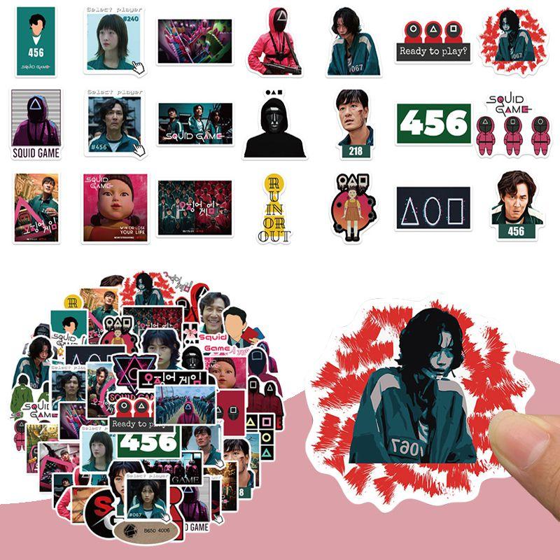 Squid 50pcs Game Stickers Round Six 456 Laptop Skateboard Guitar Phone Bike Car