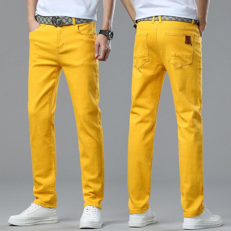 Men's Slim-Fit Coloured Denim Trousers Summer Versatile Trend Casual Stretch Fashionable Designer Trousers