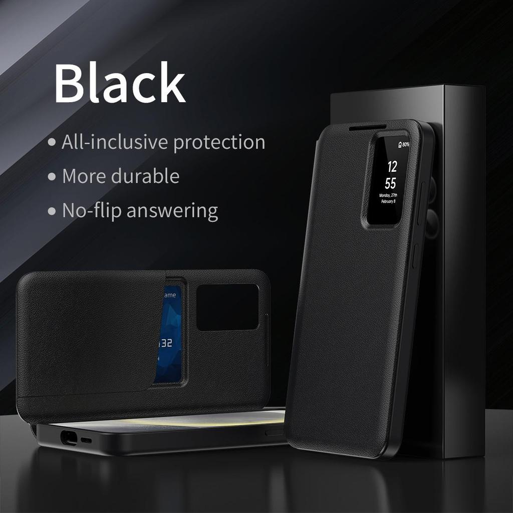 Flip Case for Samsung Galaxy S26 Ultra S25 S24 S23 S22 Plus FE , Smart Window S View PU Leather Card Holder Wallet Cover