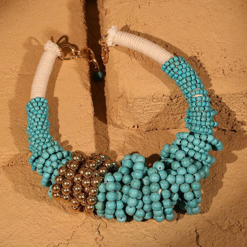 New Bohemian Turquoise Necklace Original Design Exaggerated Women's Collarbone Chain Multi-layer Bead Necklace