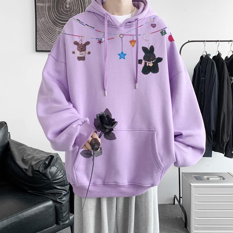 Autumn Winter Vintage Loose Hooded Sweatshirt Men Fashion Print Casual Hoodie Y2K Streetwear Sweatshirts