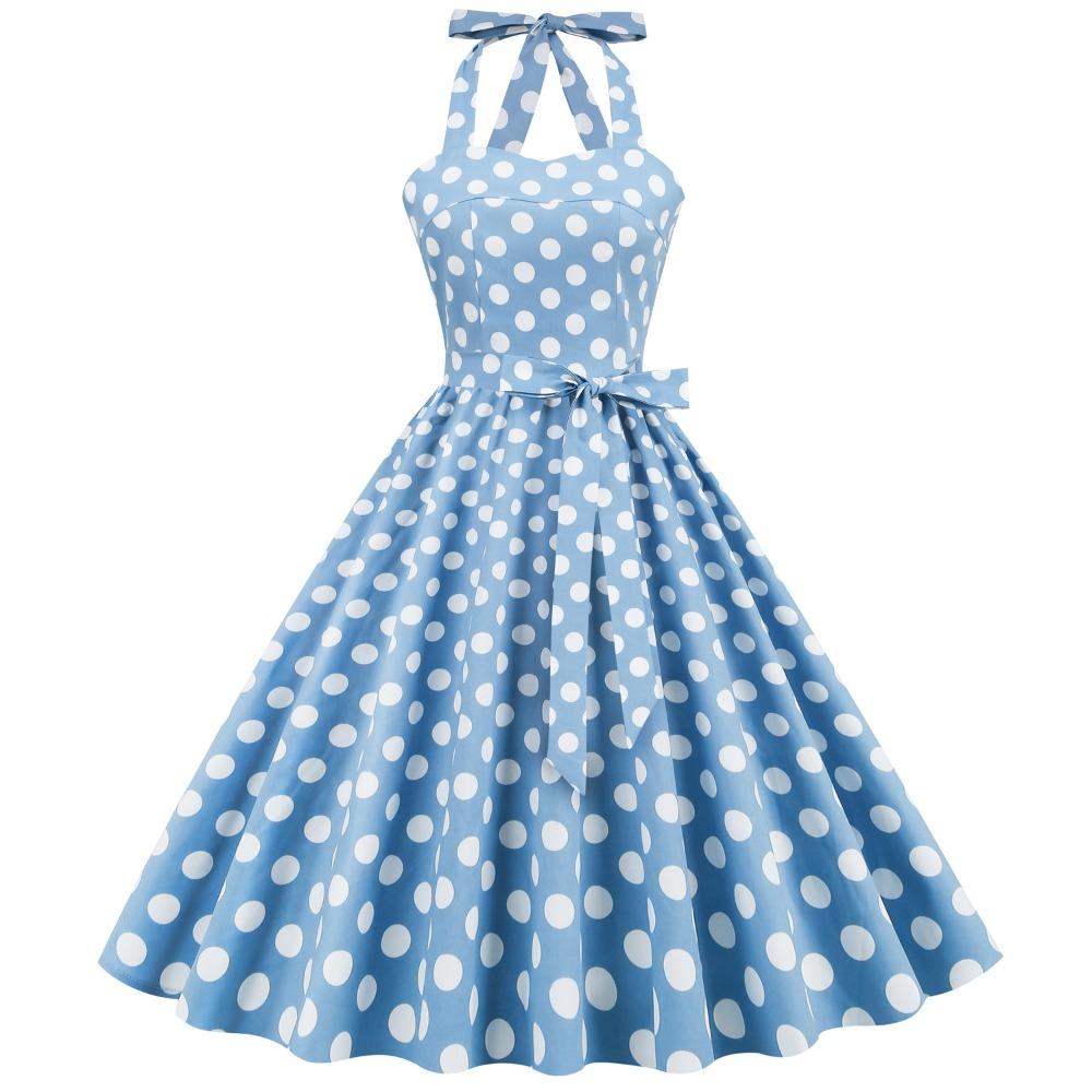Retro-Pünktchen-Schnür-Neckholder-Ausgestelltes Ballkleid Performance-Kleid, Bohème-Stil