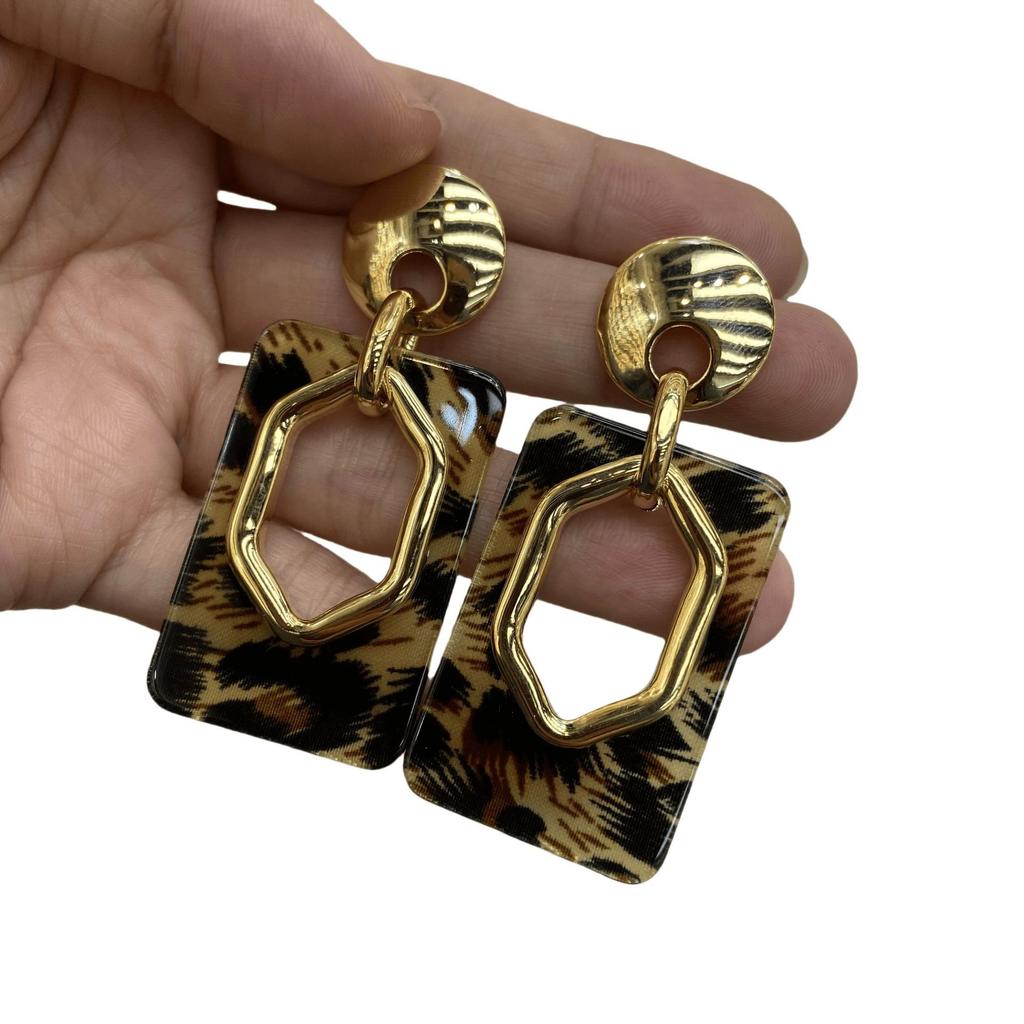 Wran Retro Leopard Print Earrings Women'S Personality Exaggerated Design Earrings Fashion Versatile Earrings
