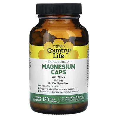 Country Life, Target-Mins, Magnesium Capsules, with Silica, 300 Mg, 120 Veggie Capsules