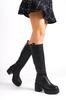Women Modern Stylish Fashion Boots Boots Faux Leather Mostar Black Thick Platform Heel Casual Boots