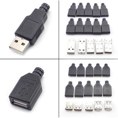 100pcs Type A Male Female USB 4 Pin Plug Socket Connector With Black Plastic Cover Type-A DIY Kits