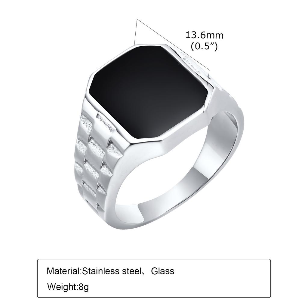 Stylish Watch Band Rings for Men, Stainless Steel Black Square Signet Pinky Thumb Ring for Dad Father Jewelry Gift for Him