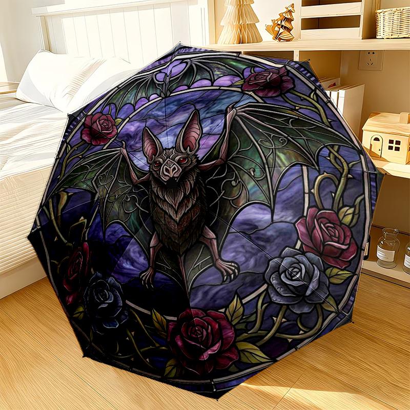 Stained Glass Bat Design Umbrella 8-Frame for Travel, camping, Casual Lightweight Portable Umbrella, Essential for every family Holidays Gift