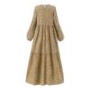 Women Maxi Dress O Neck Long Sleeve Loose A-line Big Hem Dot Print Vintage Soft Patchwork Dubai Turkey Abaya Long Robe Dress