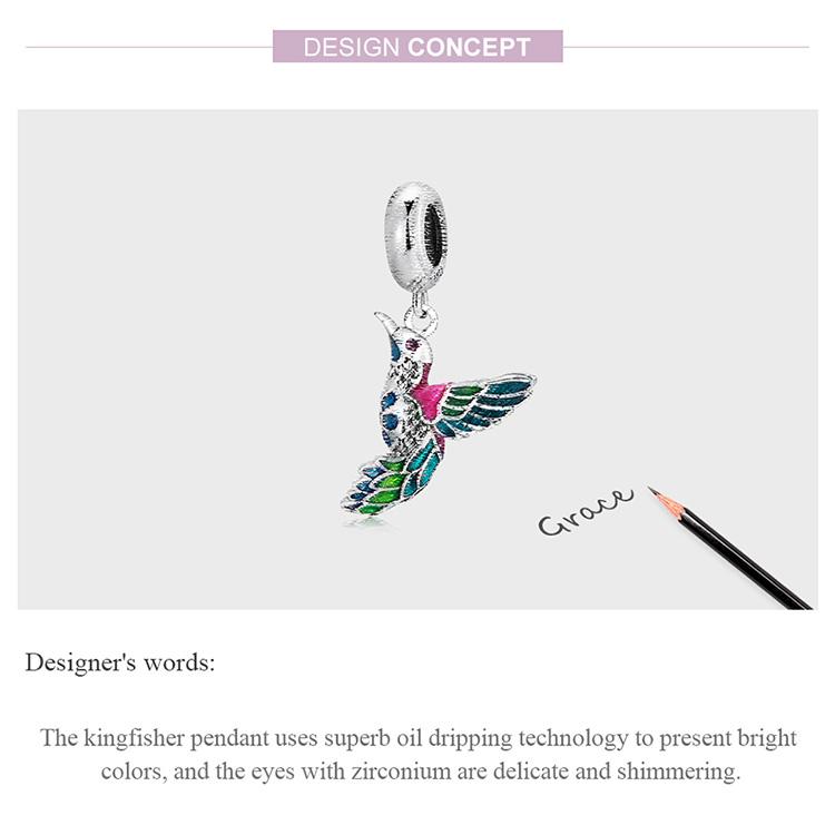 BAMOER Authentic 925 Sterling Silver Kingfisher Pendant Fit Women Original Bracelet or Bangle Fine Jewelry Gift