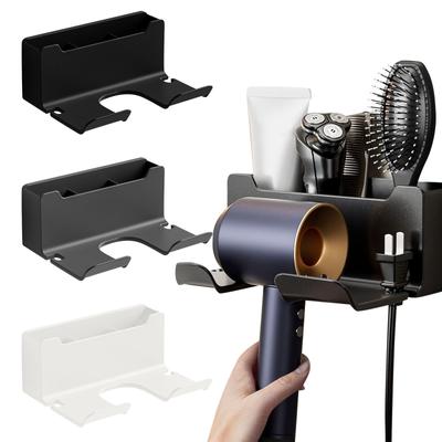 Bathroom Hair Dryer Storage Organizer Rack Comb Holder Wall Mounted Stand Self Adhesive Hair Dryer Holder With Plug Clip