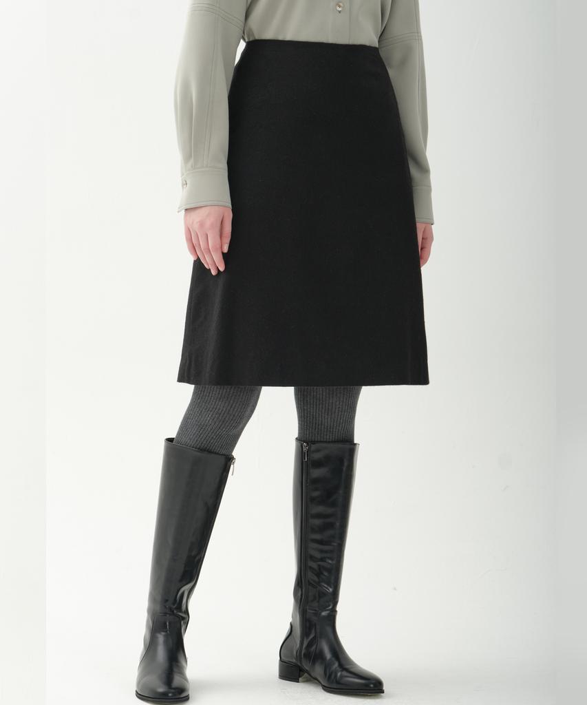 JUN BY JUN K Wool Blend A-Line Skirt_Black