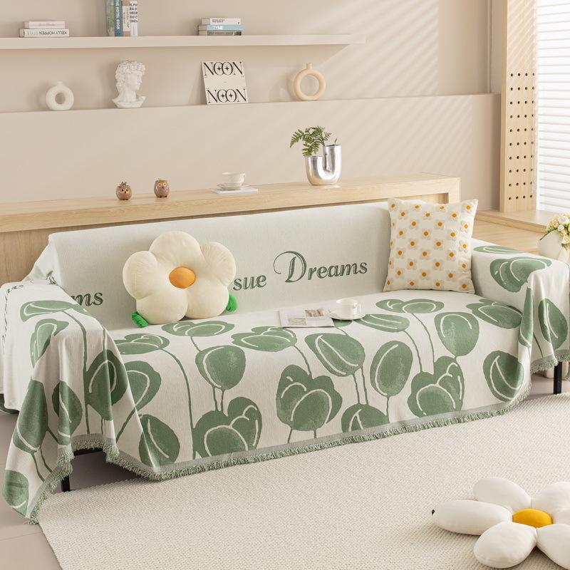 Chenille Rose Jacquard Sofa Towel Four Seasons Universal Inclusive Couch Cover Cloth One-piece Type Tassel Edge Retro Sofa Towel