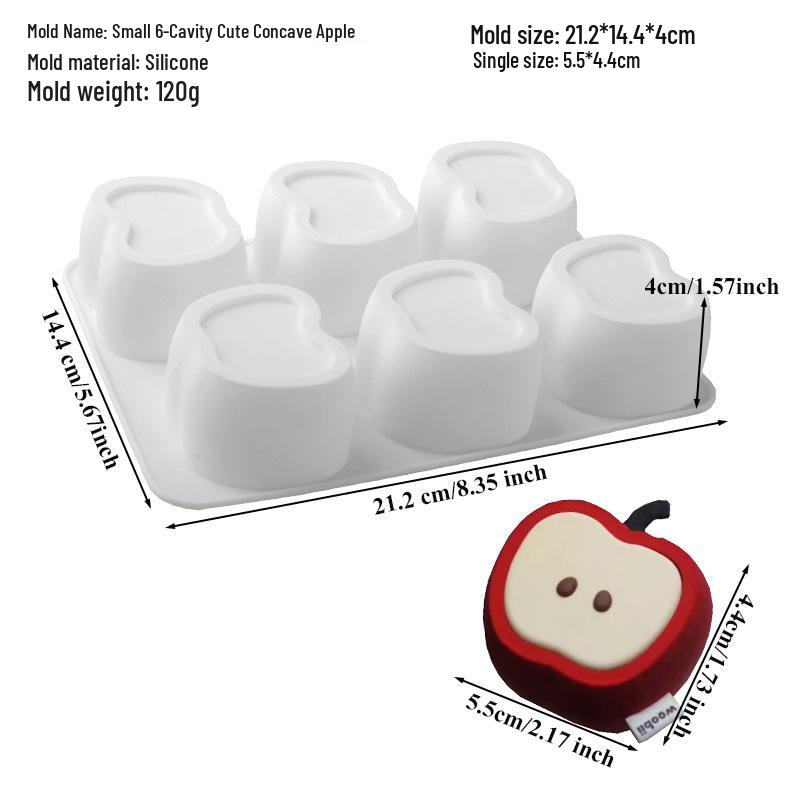 3D Fruchtmousse Silikon Kuchenformen: Birne, Apfel, Ananas, Pfirsich, Durian, Himbeere.