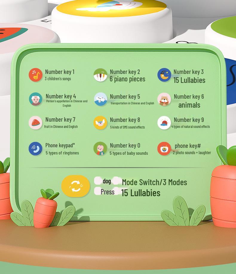 Baby Soothing Music Phone Toy with Bite-Safe Silicone Case, for Early Education, 0-12 Months