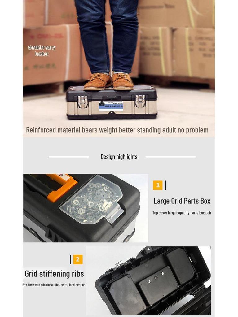 Extragroße Edelstahl-Multifunktions-Werkzeugkiste, tragbar, mit Fahrzeugmontage-Aufbewahrung