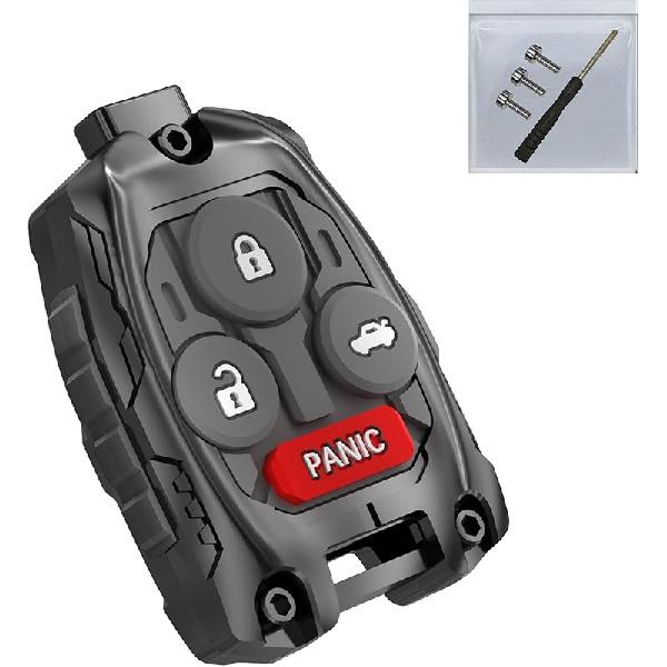 Cutting NOT Required - Upgraded Version Heavy Zinc Alloy Key Fob Shell Case Replacement for Honda Accord Civic EX CR-V Pilot Key Fob Cover (4