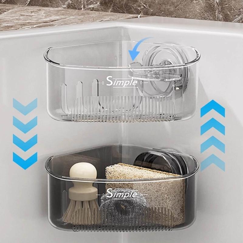 Suction Cup Corners Sink Organizers With Drainage Holes ABS Kitchen Bathroom Storage Shelf Easy Installation