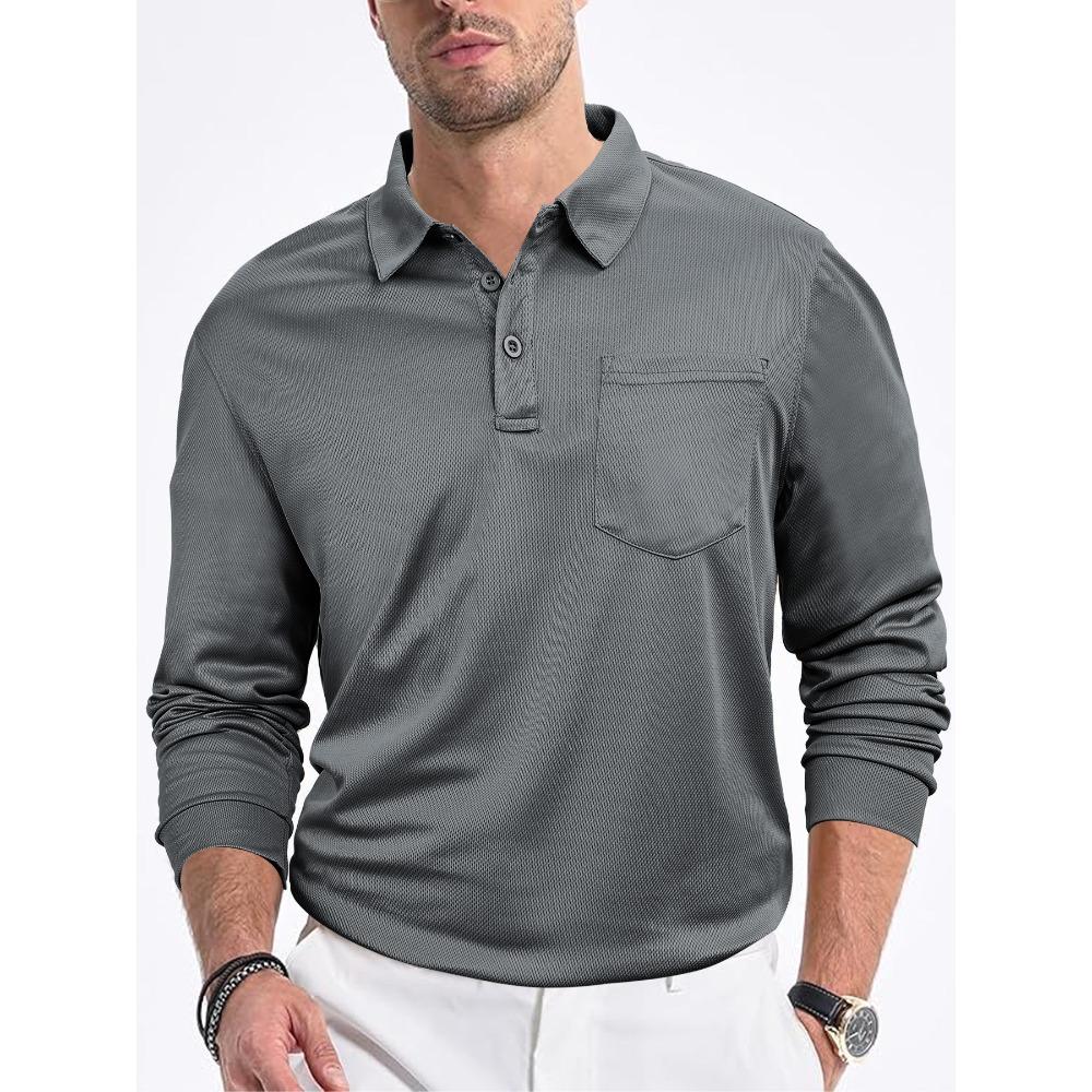Polo de Manga Larga para Hombre Casual de Corte Holgado con Botones Delanteros y Cuello de Malla Liso