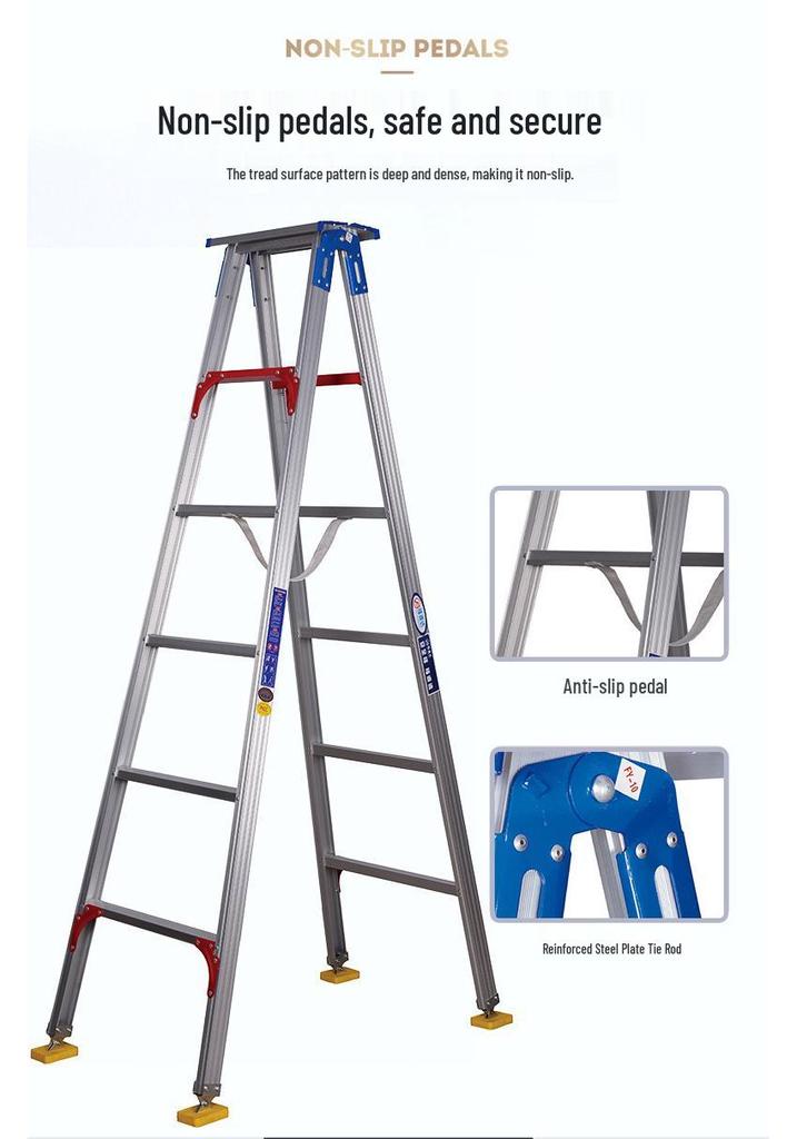 Industrial Hinged Ladder with Movable Feet, Thickened Aluminum Alloy for Factory or Workshop Use