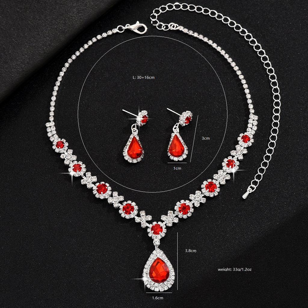 Women's Jewelry Set High-end Crystal Gemstone Women's Water Drop Necklace Stud Earrings Bracelet