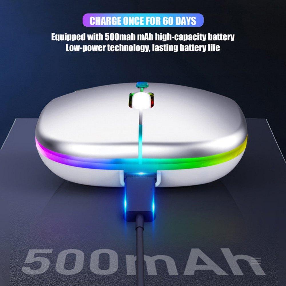 2.4G & Bluetooth 5.0 LED Wireless Mouse, Super-Slim Rechargeable Wireless Silent Mouse, with USB Receiver and Charging Cable