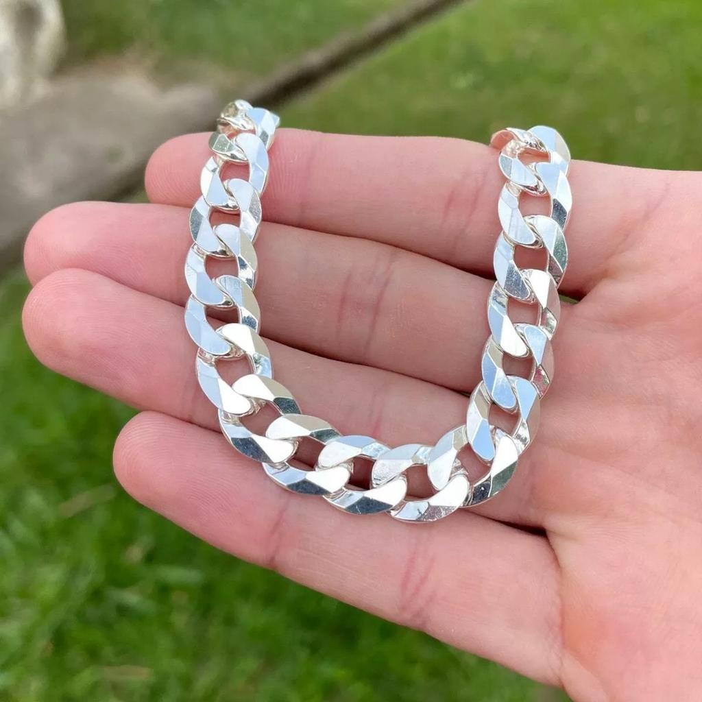 Silver Men' Bracelet 8mm THICK 925 Silver ITALIAN + FREE
