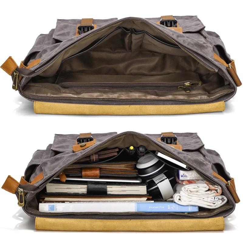 Vintage Leather Canvas Women's Men's Messenger Bag - Crossbody Shoulder Sling Casual Bag