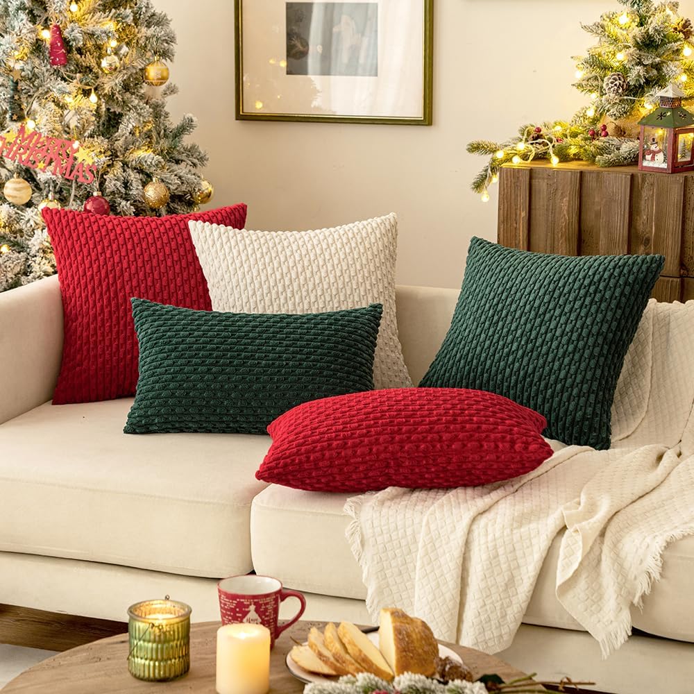 Throw Pillow Covers Soft Corduroy Decor Boho Striped Pillow Cover Pillowcases Home Decor for Christmas Couch Bed Sofa Army Green